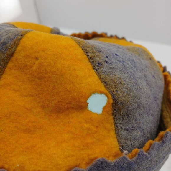 Vintage 2-Tone Yellow / Purple Wool Hat Beanie Cap GEOMETRIC Diamond Star Design - Picture 9 of 12